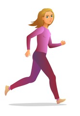 Pretty girl run. Beautiful modern Young woman in sweater and pants. Cartoon funny style illustration. Funny person character. Isolated on white background. Vector