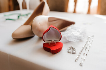 Bride's accessories. Women's leather shoes. morning of the bride