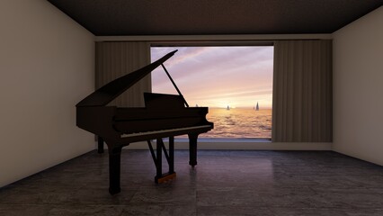 Piano with nature background
