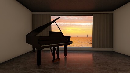 Piano with nature background
