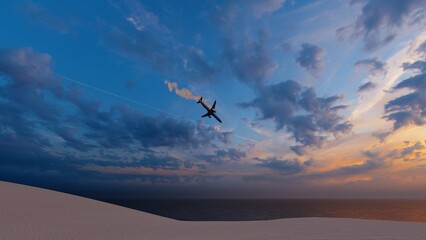 Plane crash with nature landscape