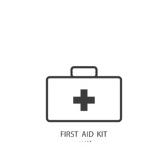 Obraz premium Black line icon of first aid kit isolated on white background. Vector illustration.
