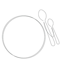 Spoons and plate drawing vector illustration