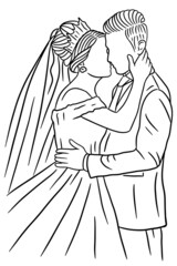 Couple Happy Wedding Women Men Wife Husband Line Art illustration