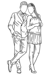 Fototapeta na wymiar Happy Couple Boyfriend and Girlfriend Women Men Girl Line Art illustration