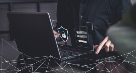 Login on a notebook of a businessman