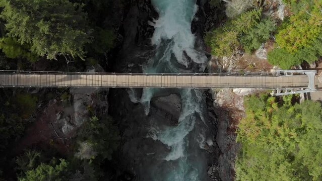 Aerial drone footage, white water river, evergreen forest river Whistler BC, Canada, summer, beautiful flowing river, outdoor alpine. 4K 24FPS.