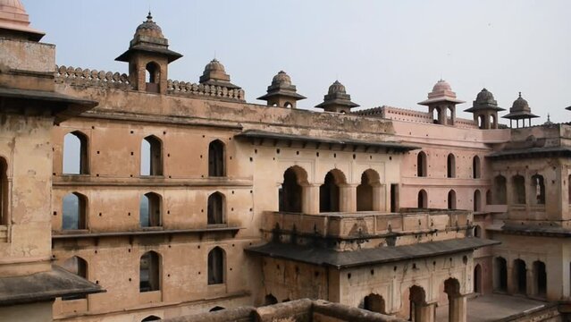 Jahangir Mahal (Orchha Fort) in Orchha, Madhya Pradesh, India, Jahangir Mahal or Orchha Palace is citadel and garrison located in Orchha. Madhya Pradesh. India, Indian Archaeological Sites