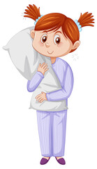 Sleepy Little girl in pajamas on white background