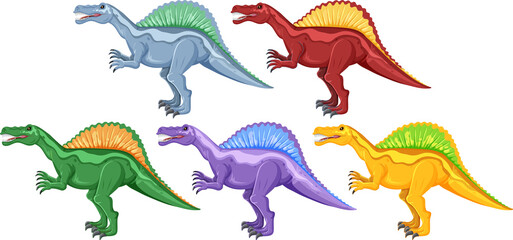 A set of spinosaurus dinosaurs on white background
