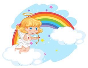 Angel girl on cloud with rainbow
