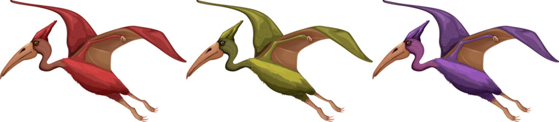 A set of pteranodon dinosaurs on white background © blueringmedia