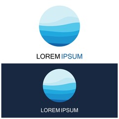Isolated round shape logo. Blue color logotype. Flowing water image. Sea  ocean  river surface.