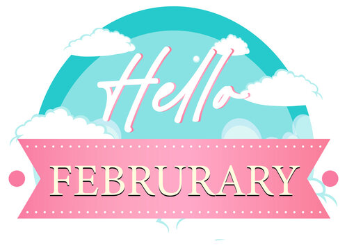 Hello february font design on pink banner