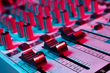 sound mixer faders. audio recording