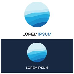 Isolated round shape logo. Blue color logotype. Flowing water image. Sea  ocean  river surface.