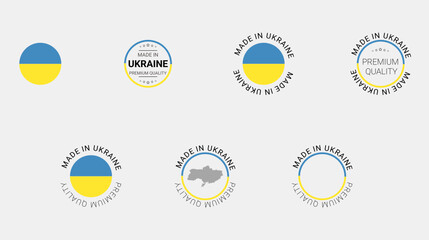 Vector set of made in Ukraine labels, made in the Ukraine logo, Ukraine flag, product emblem, made in Ukraine badges, premium quality, patriot proud label stamp, vector illustration, Rectangle