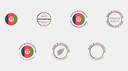 Vector set of made in Afghanistan labels, made in the Afghanistan logo, Afghanistan flag, product emblem, made in badges, premium quality, patriot proud label stamp, vector illustration, Сircle