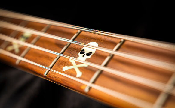 Manche de Guitare Basse éléctrique avec détail frette tête de mort - Powered by Adobe