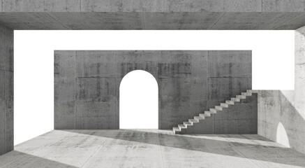 Abstract concrete interior with white background, 3d