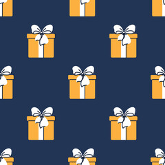Seamless pattern with gifts. Geometric repetition of one box. Festive flat style design for packaging and print. Vector.