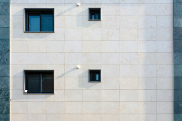 Window sill on gray marble wall background