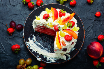Cake with watermelon with berries and fruits.