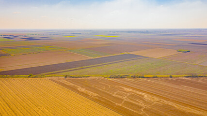 Aerial view of agricultural fields in autumn, farm fields