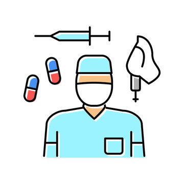 anesthesiologist anesthesia tool and drug color icon vector illustration