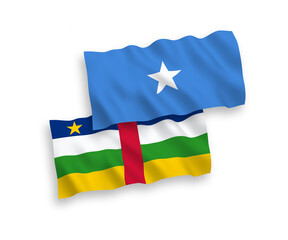 Fototapeta premium National vector fabric wave flags of Central African Republic and Somalia isolated on white background. 1 to 2 proportion.