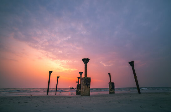 Colourful beach sunset view from Kozhikode beach, Kerala Nature beauty
