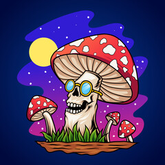 Trippy skull mushroom cartoon