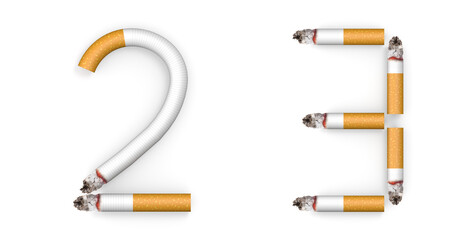 Number made from Cigarette isolated on white background. 3d letter. 3d illustration.	