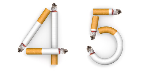 Number made from Cigarette isolated on white background. 3d letter. 3d illustration.	