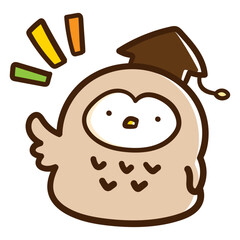 大学教授風のかわいいフクロウのキャラクターの手書きイラスト３