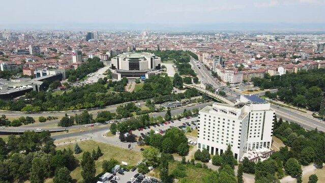Aerial view of National Palace of Culture in city of Sofia, Bulgaria