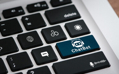 icon chatbot on keyboard for provide access for AI Chatbot intelligent digital customer service application concept,