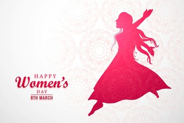 Happy womens day for dancing girl greeting card background