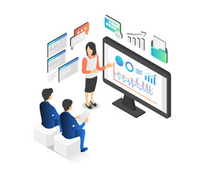 Illustration of a woman doing a presentation or training to a client