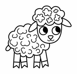 Vector black and white lamb icon. Cute outline cartoon little sheep illustration for kids. Farm animal baby isolated on white background. Colorful flat ewe picture or coloring page for children.