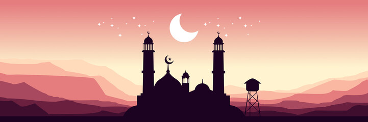 Fototapeta na wymiar ramadhan kareem night flat design vector illustration good for wallpaper, background, backdrop, banner, template and design