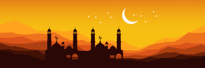 ramadhan kareem night flat design vector illustration good for wallpaper, background, backdrop, banner, template and design