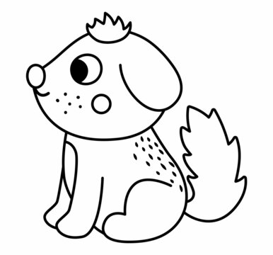 Vector black and white dog icon. Cute outline cartoon sitting pet illustration for kids. Farm or domestic animal isolated on white background. Line puppy picture or coloring page for children.