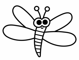 Vector black and white dragonfly icon. Funny woodland, forest, farm or garden insect. Cute bug illustration or coloring page for kids isolated on white background.