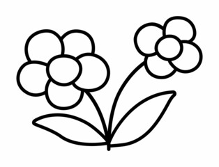 Vector simple black and white flower icon. First blooming plant outline illustration. Floral line clipart. Cute summer bloom coloring page isolated on white background..