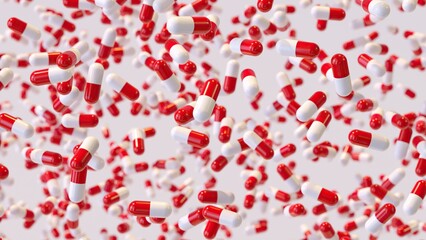 3d render white and red capsules pills