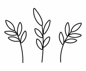 Fototapeta na wymiar Vector black and white leaves. Outline twigs picture. Funny plant illustration or coloring page isolated on white background.