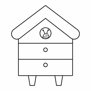 recommend clip art: Vector black and white beehive line icon. Bee house with smiling insect isolated on white background. Beekeeping illustration or coloring page. Honey production element..