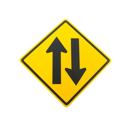 Two way traffic sign on white background