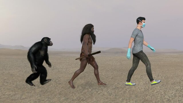 3d character human evolution , animation